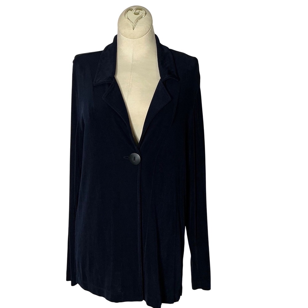 Chico's Travelers Blazer Jacket‎ Navy Open Front Stretch Career Minimalist